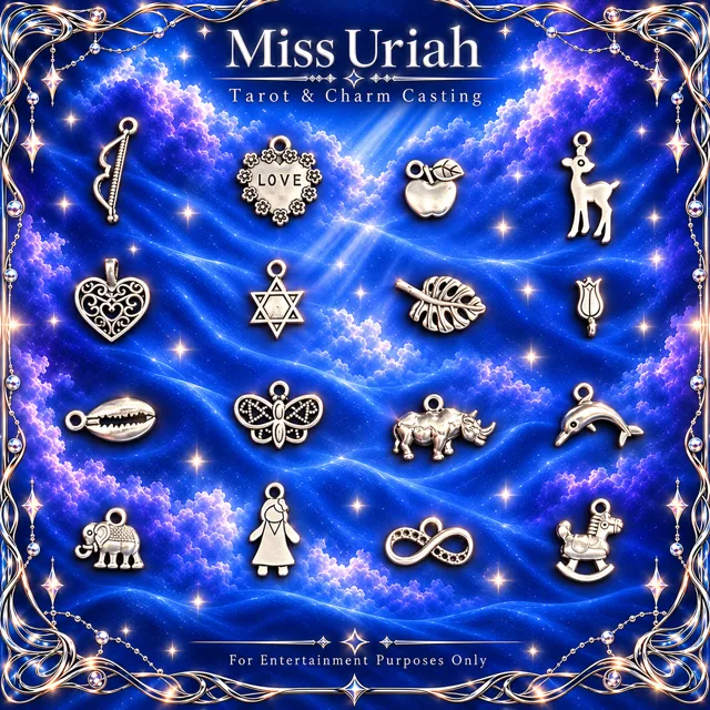 Miss Uriah silver charm reference sheet: Bow Apple  Leaf Tulip  Rhino Infiniti