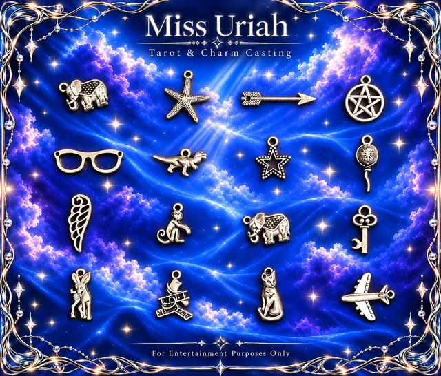 Miss Uriah silver charm reference sheet: Elephant Arrow Glasses Monkey Traveler