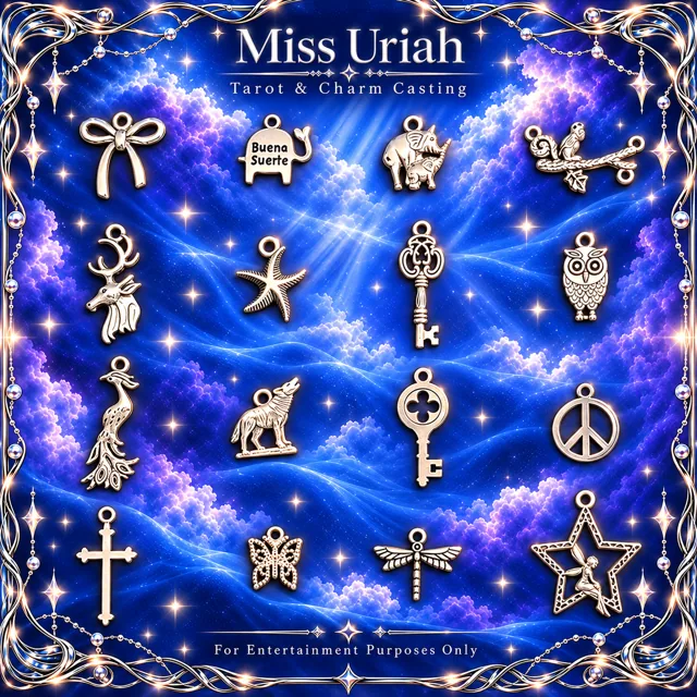 Miss Uriah silver charm reference sheet: Ribbon  Reindeer Key Cross Dragonfly  Fairystar