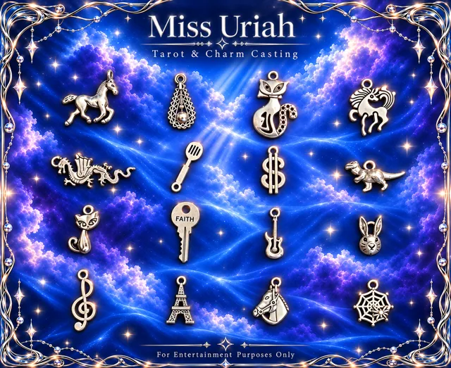 Miss Uriah silver charm reference sheet: Running Horse Tear Drop Unicorn Spatula Web